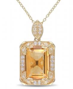 Колье с цитрином (6,25 карата), белым топазом (0,5 карата) и бриллиантовой отделкой в виде ореола, длиной 45 см, из 18-каратного желтого золота поверх стерлингового серебра Macy's, Citrine