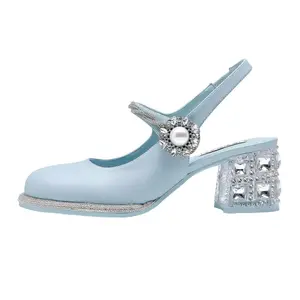 SHOESZOOO Туфли Мэри Джейн на блочном каблуке 6 см, женские, воздушно-голубые