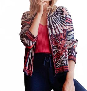 Бомбер из трикотажа с принтом "морские ракушки" в сине-многоцветном IVKO