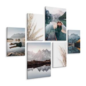 Картины на холсте Muralo Set Berge See Wald Natur цвет grau/grün/weiß