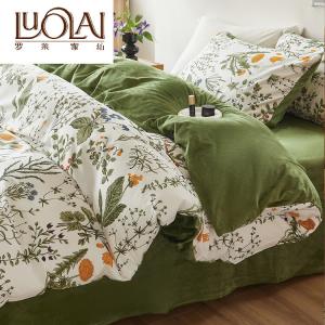 LUOLAI HOME Комплект постельного белья, 4 предмета, простыня на резинке 150×200 см, для матраса 200×230 см, MR Yanxiang, хлопок и молочный вельвет