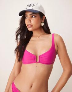 Комплект бикини-топ с глубоким V-образным вырезом и завязками на спине в малиновом цвете Abercrombie & Fitch