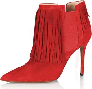 Женские ботильоны YDN с каблуком-стилетто, кисточками, эластичной вставкой, заостренным носком и замшевой отделкой, Red