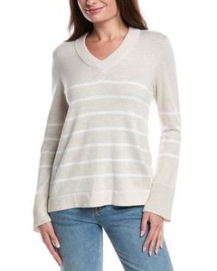 Форте Кашемировый полосатый свитер с V-образным вырезом Forte Cashmere, коричневый