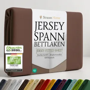 Простыня на резинке Jersey, 100% хлопок, 180 x 200-200 x 200 см (коричневая) Strauss Home