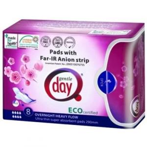Экологические ночные прокладки с анионовой полоской, 8 шт. Gentle Day