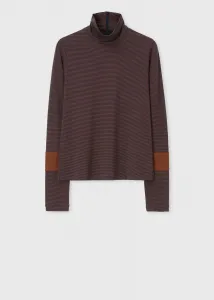 Женская полосатая блузка с цветными рукавами и высоким воротником