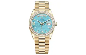 ROLEX Часы женские Week type Calendar Automatic Mechanical Movement, 36 мм, синий циферблат, золотистый ремешок