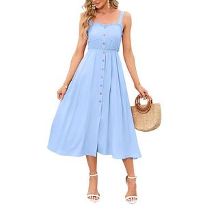 Женское летнее платье-сарафан на пуговицах с карманами, миди с высокой талией Elitechoice, Light Blue