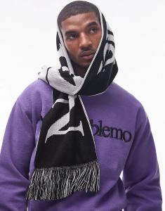 Двусторонний шарф с логотипом No Problemo в черно-белом цвете