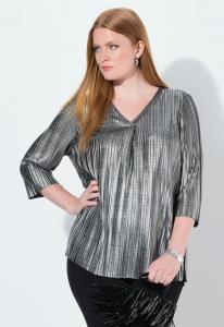 Блуза Ulla Popken PLISSEE- A-LINIE V-AUSSCHNITT 3/4-ARM, Silver/Silver-Coloured