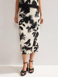 Юбка Vittoria с листовым принтом из льняной смеси Phase Eight, Black/Ivory
