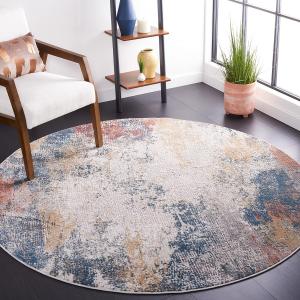 Ковер SAFAVIEH, 201 x 201 см, Vogue Collection круглый Ivory/Blue Rust VGE206A современный абстрактный