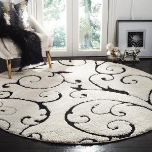 SAFAVIEH Florida Shag Collection ковер 305 x 305 см круглый ivory / black SG455 с витиеватым виноградным узором и изящными завитками, фактурный, без линьки, для гостиной, спальни, столовой, прихожей, плюшевый