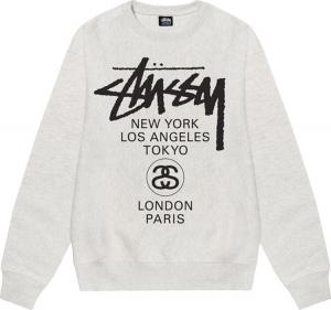 Толстовка Stussy World Tour Crew 'Ash Heather', серый
