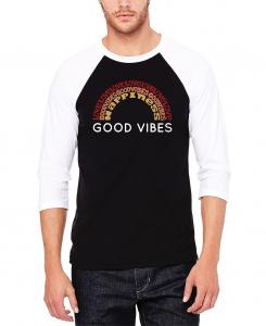 Мужская футболка good vibes raglan baseball word art LA Pop Art, черно-белый