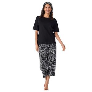 Женский комплект пижамы с коротким рукавом и капри Cuddl Duds, Black And White Ikat