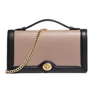 COACH Райли кожаная маленькая квадратная сумка через плечо кроссбоди мини женская черная с молочно-коричневым