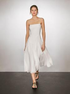 Платье миди с струящимися бретельками Massimo Dutti, кремовый