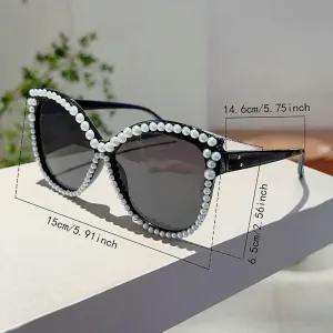 Женские модные солнцезащитные очки Melrose Pearl Rhinestones Shiny Shades Cat Eye Oversize Decor Outdoor Pink Sun Glasses M370, Pink