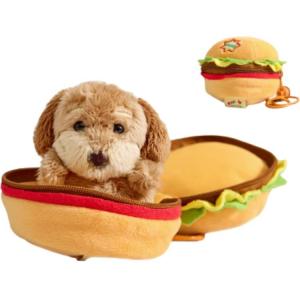 Плюшевый кулон такса в виде бургера для рюкзака и ключей длина 12см, ширина 6см, высота 9см The Green Party, светло-коричневый