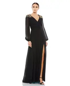 Женское вечернее платье Ieena с декорированными плечами и рукавами-блузонами Mac Duggal, синий