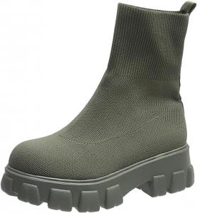 Женские трикотажные ботинки с эластичной посадкой, модные ботильоны на платформе, с массивным каблуком, подошвой с противоскольжением, ботинки Челси Generic, Green