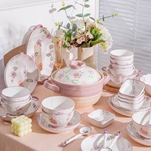 Ceramics Фиолетовая ирисовая тарелка и миска для дома, 2025 новая модель, особенно красивая, высококлассная керамическая тарелка с двойными ушками, глубокая тарелка, 10 см квадратное блюдо с лотосовым краем, 4 предмета