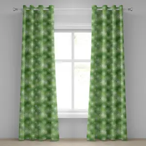 Абстрактная штора на люверсах ABAKUHAUS, круглая, с внутренним геометрическим рисунком в виде волны в стиле эко, декоративная двухпанельная штора, 280 см x 175 см, цвет "охотничий зеленый" с белым