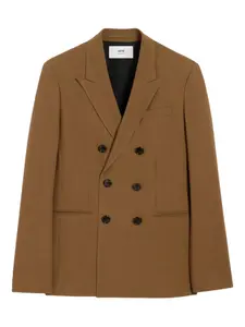 Двубортный пиджак строгого кроя AMI Paris, коричневый