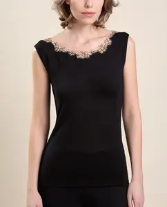 Женская безрукавная нижняя майка с вышитым тюлем Vittoria B. Intimo, черный