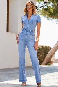 Джинсовый комбинезон с широкими штанинами и молнией спереди Sosandar, синий