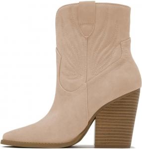 Женские ковбойские ботинки FYS в западном стиле с прошивкой, на щиколотку, с заостренным носком, массивным каблуком и высокой подошвой, ботильоны Стиль ковбойши, женская обувь, размеры US 4-15, Pink