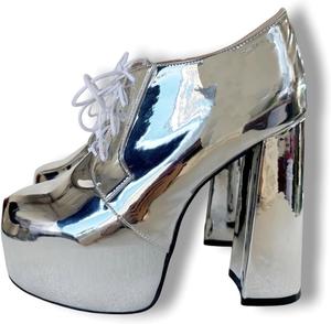 Ботильоны на высокой массивной платформе Frankie Hsu ручной работы, серебристый лак, большой размер US5-19 для женщин и мужчин