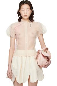 Simone Rocha Рубашка Off White с декорированным прозрачным воротником-фрагментом