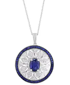 Ажурное колье-мандала с подвеской 18 дюймов из стерлингового серебра с сапфирами (1-7/8 карата) и бриллиантами (1/3 карата) Effy Collection, sapphire
