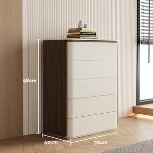 Mikemijia Комод 70 см для спальни и гостиной из массива дерева, 5 ящиков, настенный, цвет теплый белый + орех