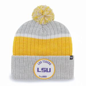 Мужская серая вязаная шапка с манжетами и помпоном LSU Tigers Holcomb '47 47 Brand