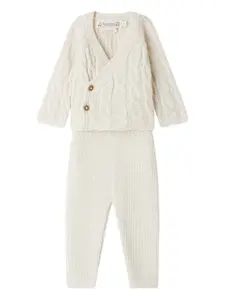 Комплект из кардигана и брюк фактурной вязки Bonpoint, белый