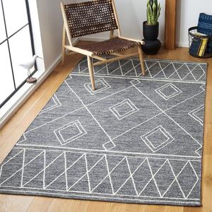 Ковер SAFAVIEH, 92 x 153 см, Kilim Collection, Charcoal & Ivory, ручной работы, марокканский бохо хлопок, идеально для помещений с высокой проходимостью: прихожая, гостиная, спальня (KLM852H)
