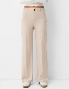 Брюки Bershka Wide Leg в светло-бежевом цвете