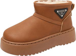 Зимние женские ботинки с меховой подкладкой, замшевые ботильоны, пушистые уютные зимние ботинки без шнурков, стелька из пены с эффектом памяти, легкие ботильоны, классические мини-ботинки однотонные Generic, Brown-1