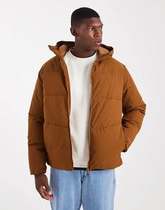 Куртка-пуховик Jack & Jones с капюшоном светло-коричневого цвета