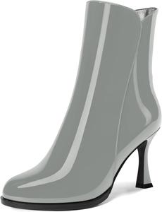 Женские ботильоны AMBELIGHT с закрытым носком, на молнии, из лакированной кожи, с высокими шпильками 3,3 дюйма, подходящие для свадебного платья, Grey