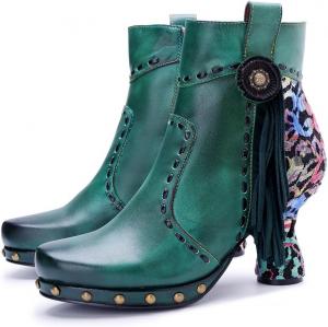 Женские кожаные ботильоны на устойчивом каблуке CrazycatZ, винтажные, средней высоты, разноцветные, Green B