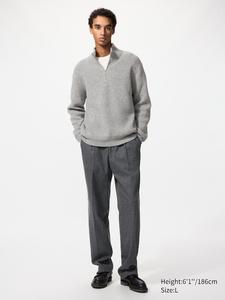 Широкие брюки со складками, елочка (удлиненные) Uniqlo, 07 grey