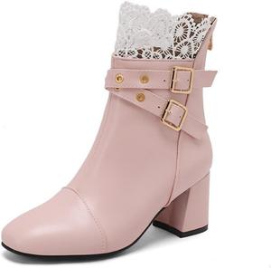 Женские ботильоны Aflngle с квадратным носком, толстым каблуком и высоким блоком, сзади на шнуровке и застежкой-молнии, модные, удобные, нескользящие, для свадеб, вечеринок и повседневной носки, Pink