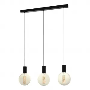 Подвесной светильник POZUETA, сталь, E27, лампа для столовой, подвесная лампа, лампа E27 1 шт. Подвесной светильник, Д84 x Ш6,5 x В110 см, черный, 3X40Вт, без ламп. Eglo, черный