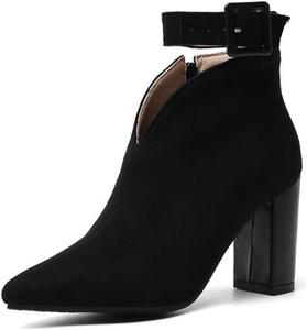 Женские модные ботильоны MIOKE с острым носком, застежкой-молнией и пряжкой, на массивном высоком каблуке, Black