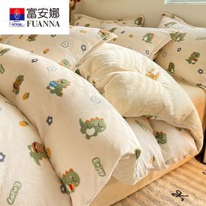 Fuanna Пододеяльник 150х200х230 см из молочного велюра, утепленный флисом, цвет Dinosaur Picks Light, без ворса и статики